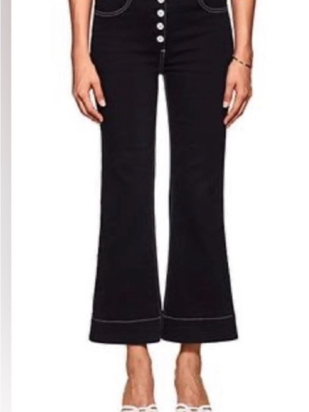 Ulla Johnson Black High-Rise Button-Front Flare Jeans